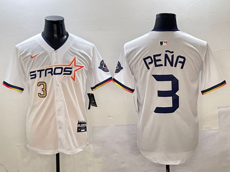 Men Houston Astros #3 Pena White three generations Joint Name Nike 2025 MLB Jersey style 3->houston astros->MLB Jersey